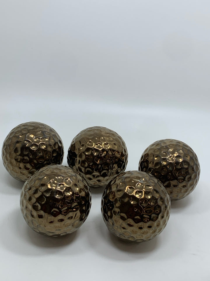 5 GOLD CERAMIC DECORATIVE BOWL SPHERES IN BAG.