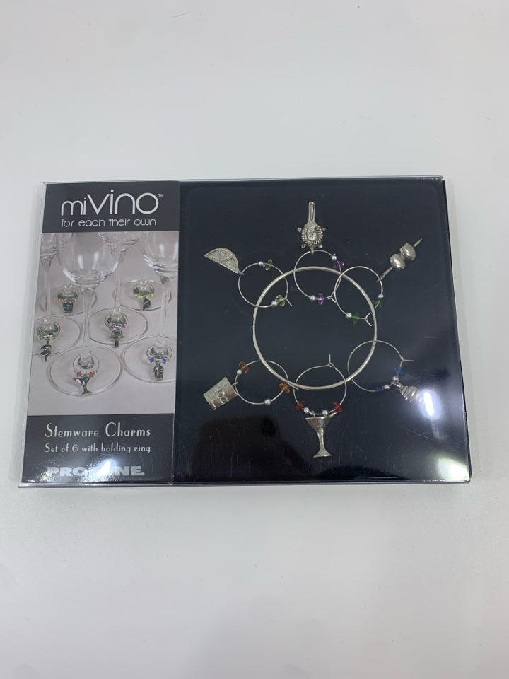 NIP 6PC STEMWARE CHARMS.