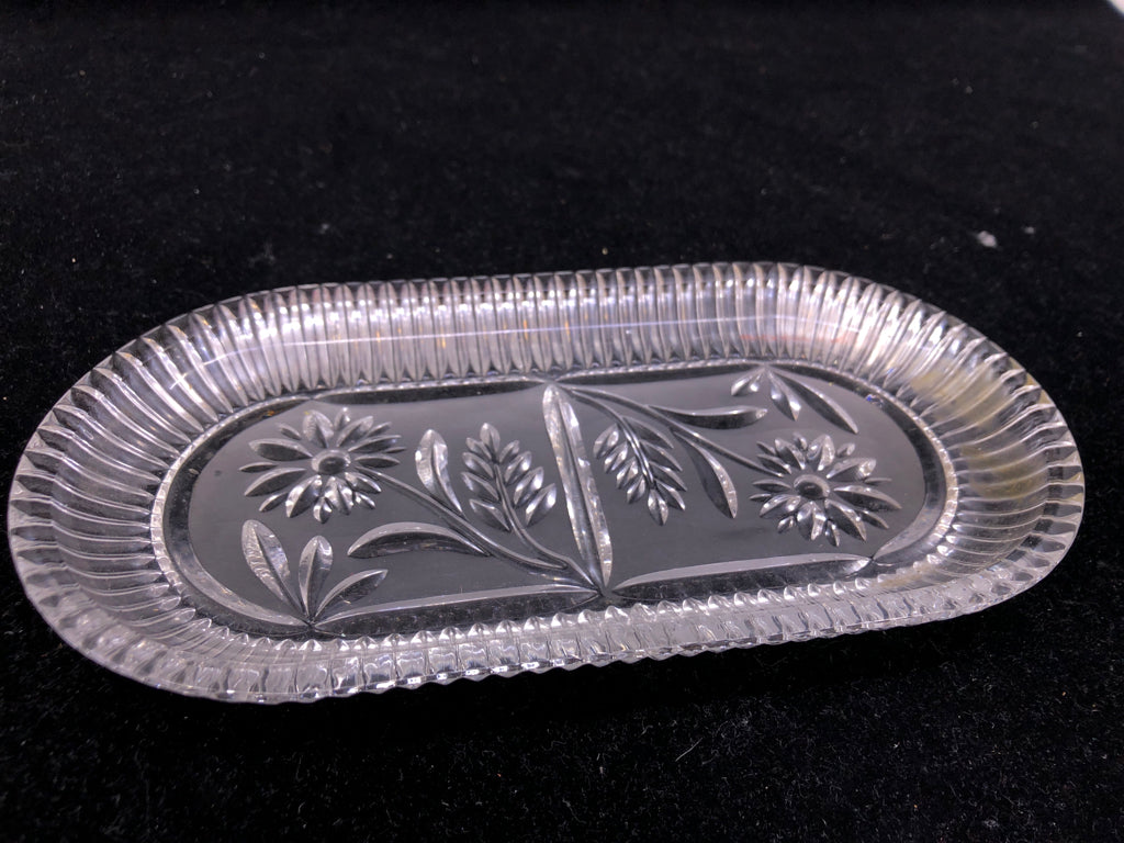 3PC FLOWER ETCHED GLASS SUGAR/CREAMER SET.