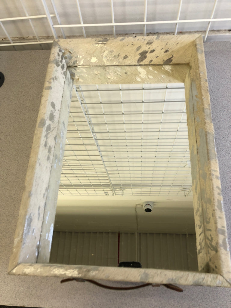 COW LEATHER TRAY W/MIRROR AND HANDLES.