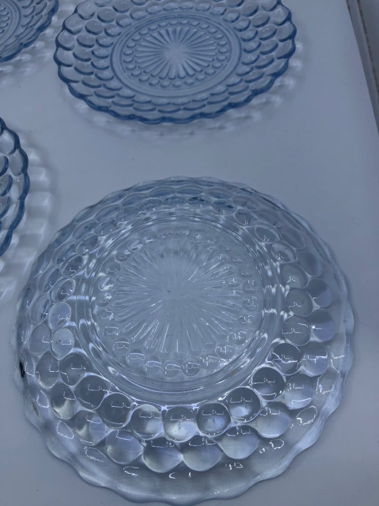 6 TINTED BLUE GLASS BUBBLE PATTERN PLATES.