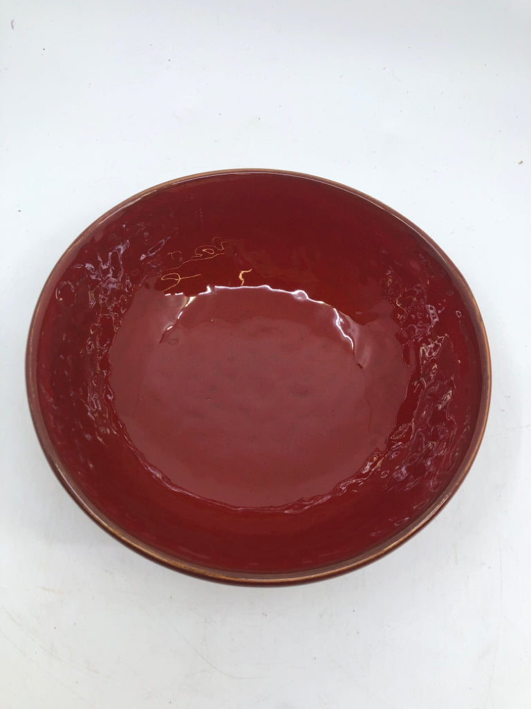 DARK RED SERVING BOWL W/ TEXTURED OUTSIDE MADE IN ITALY.
