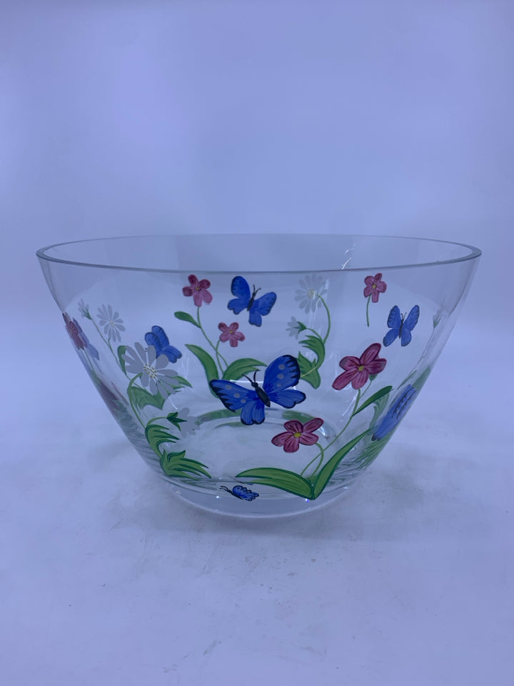 LENOX PAINTED BLUE BUTTERFLY SERVING BOWL.