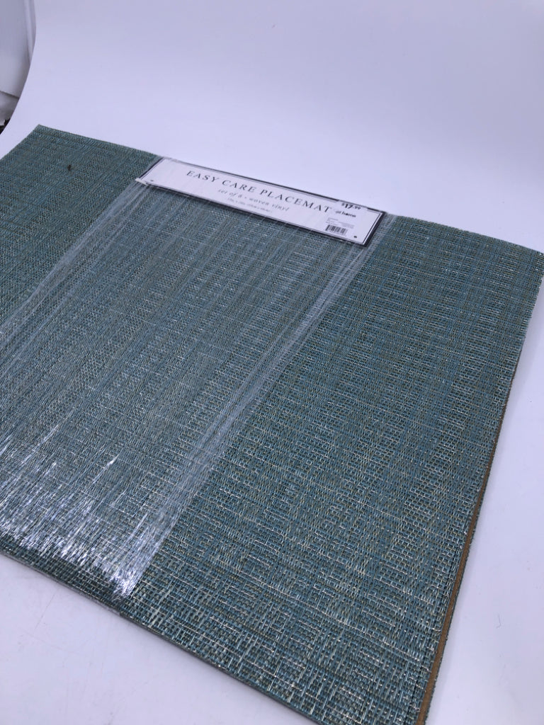 6 NEW WOVEN TEAL/SPARKLE PLACEMATS.