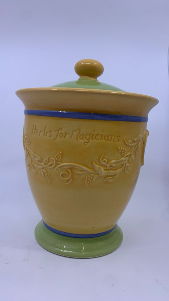 YELLOW AND GREEN COOKIE JAR.