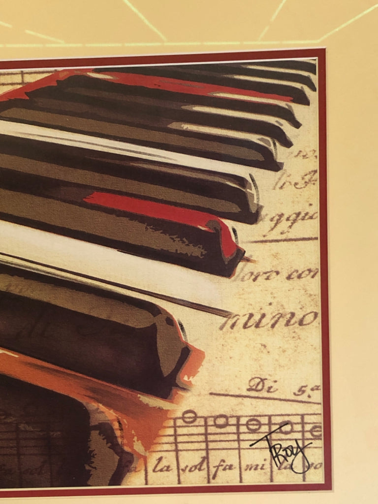 KEYBOARD KEYS BLACK/WHITE/RED GOLD FRAME.