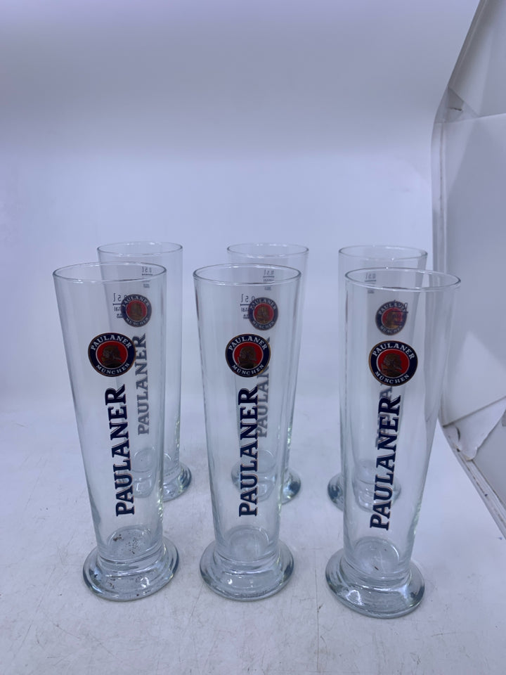 6 PAULANGER PILSNER GLASSES FOOTED.