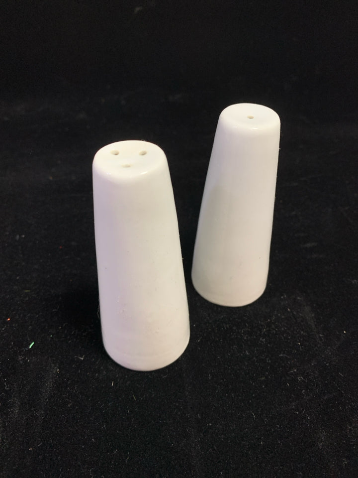 WHITE TAPERED SALT/PEPPER SHAKERS.