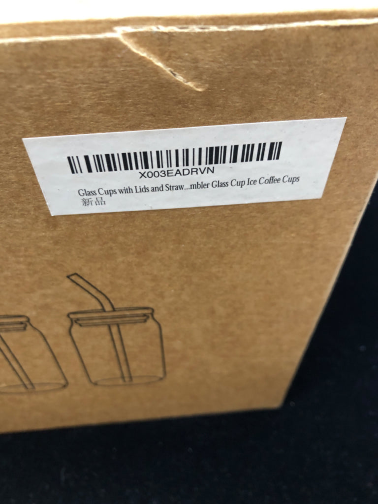 NIB 4 GLASS JAR TUMBLERS SET.