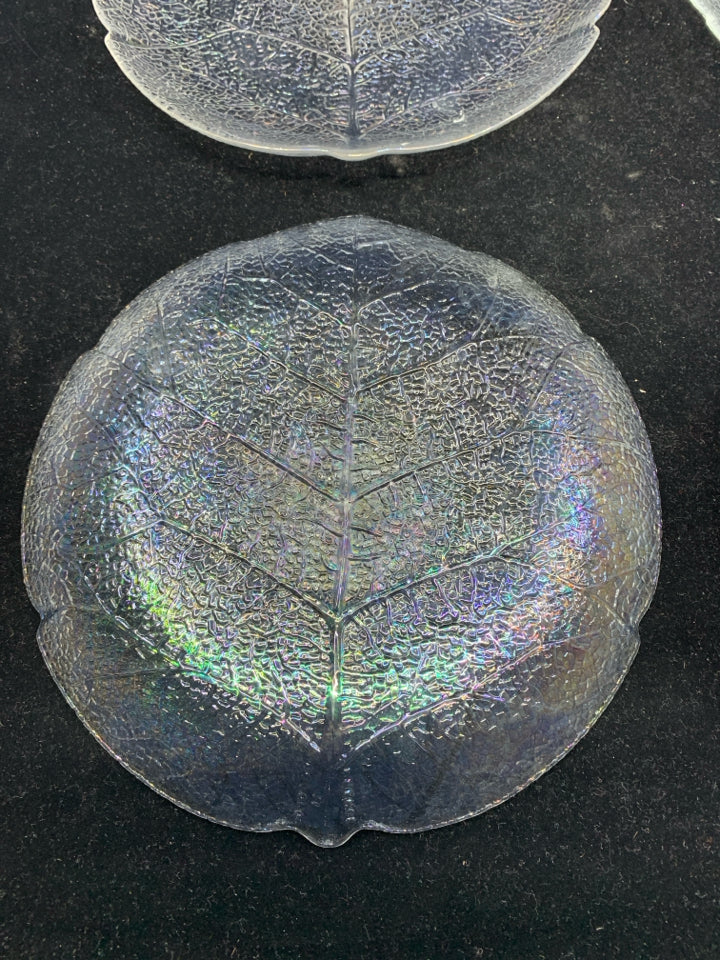 4 GLASS TEXTURED LEAF PLATES.