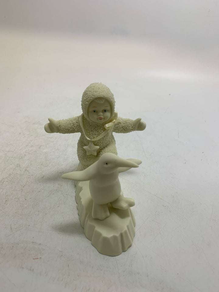 SNOWBABIES DEPT 56 "PERFECT BALANCE" BABY W/ PENGUIN FIGURINE.