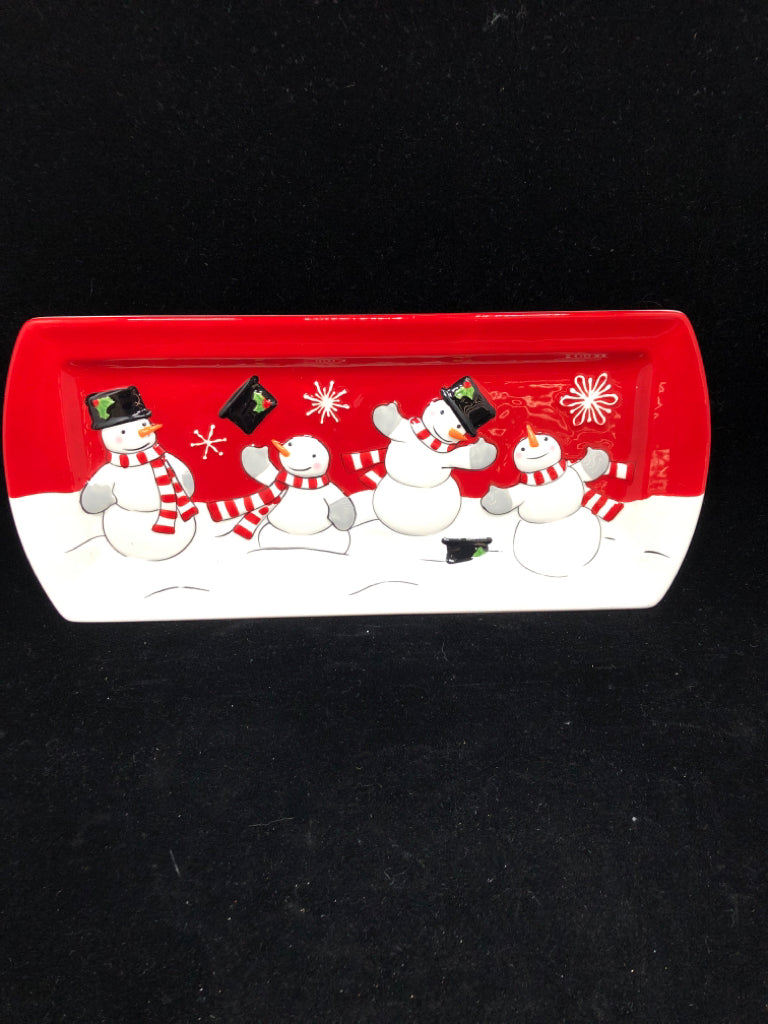 RED AND WHITE SNOWMAN TRAY.