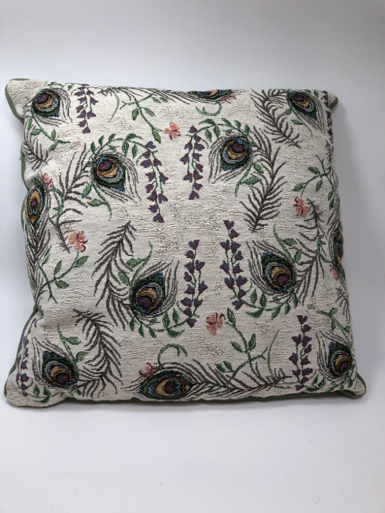 PEACOCK FEATHER ACCENT PILLOW.