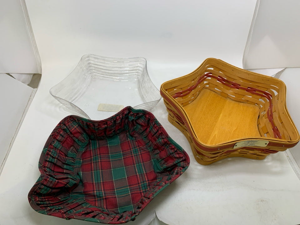 VTG LONGABERGER SHINING STAR PLAID LINER & PROTECTOR BASKET CHRISTMAS COLLECTION