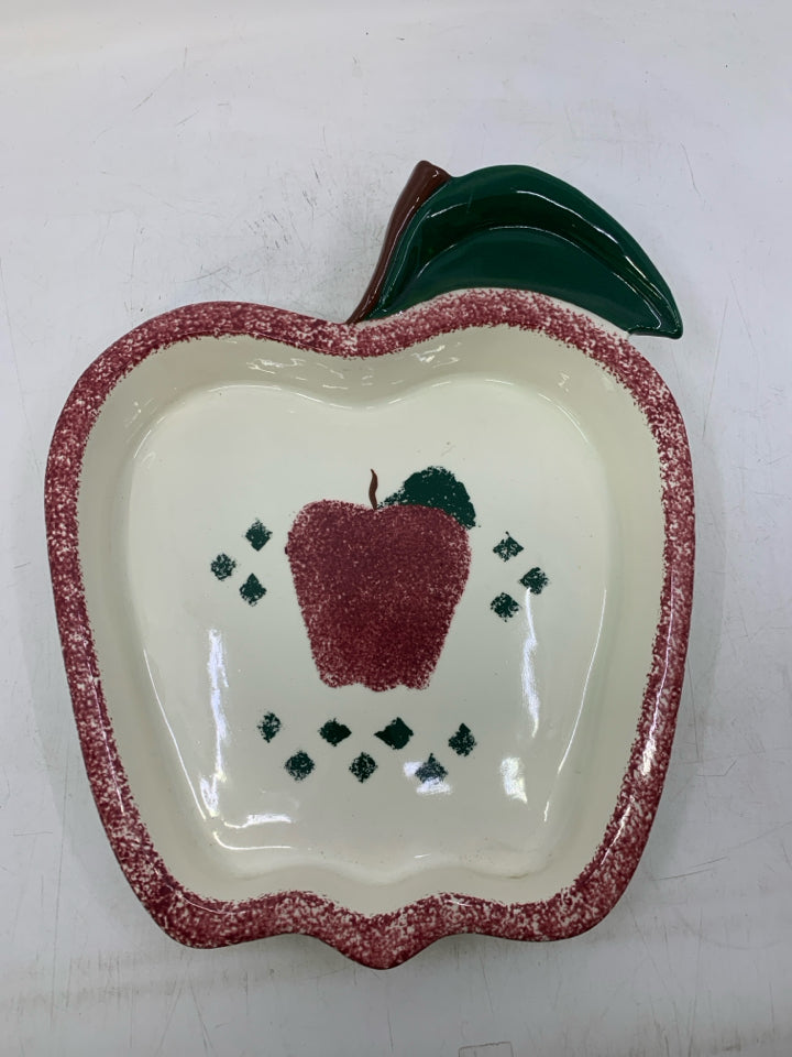 APPLE SHAPED PIE PLATE W/ RED SPONGE EDGE.