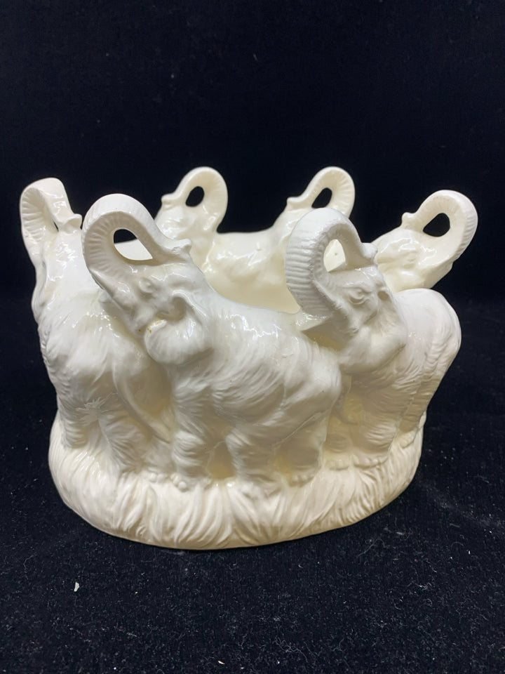 WHITE PLANTER W/ EMBOSSED ELEPHANTS HOLLAND MOLD.
