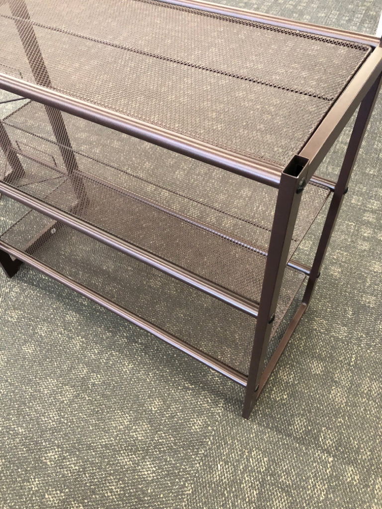 3 TIER BROWN METAL SHOE RACK.