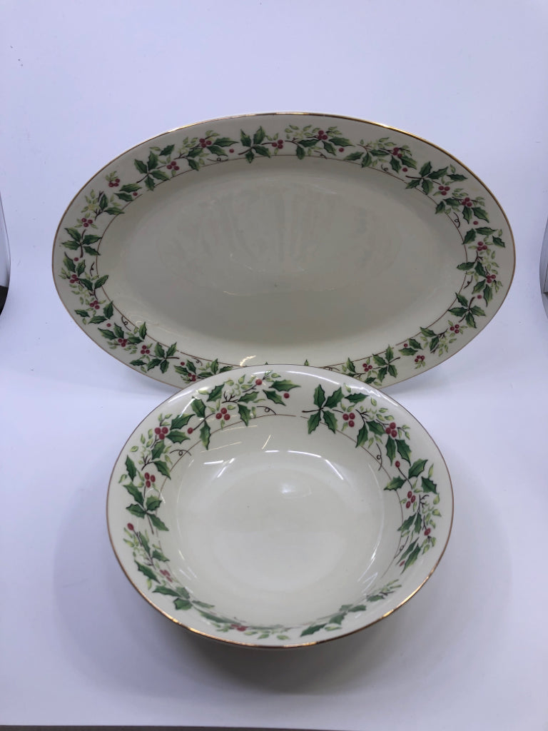 2pc HOLIDAY TRADITIONS HOLLY SERVING PLATTER + BOWL.