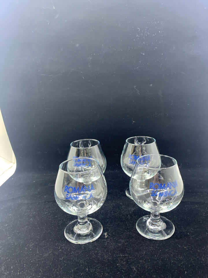 4 ROMAN SAMBUCA LIQUOR GLASSES.