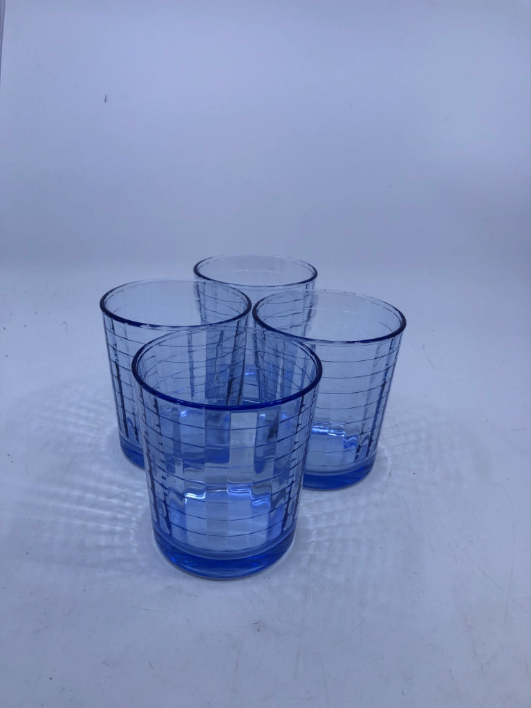4 BLUE TINT SHORT GLASSES GRID DETAIL.