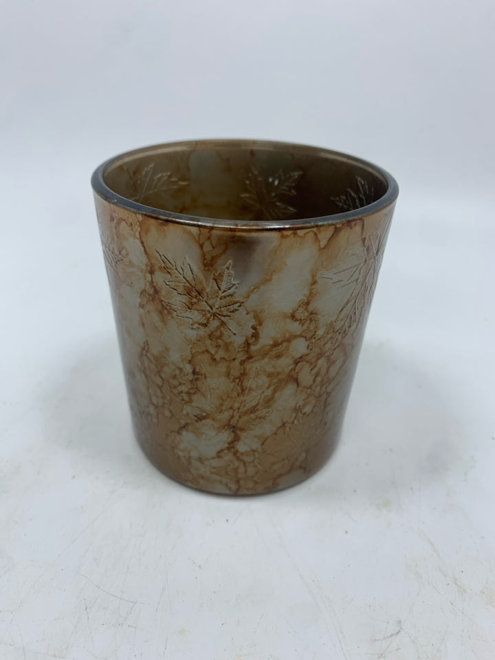 SM ORANGE MERCURY GLASS PILLAR CANDLE HOLDER.
