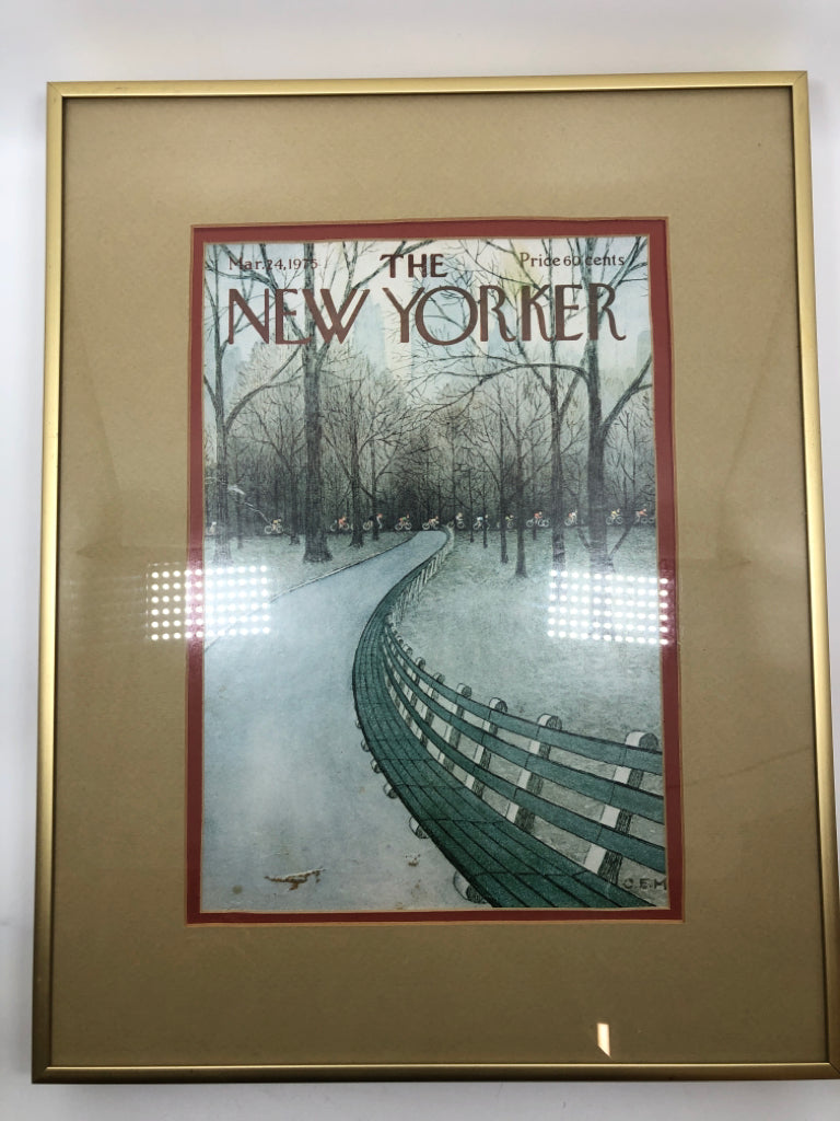 NEW YORKER PARK PRINT IN GOLD FRAME.