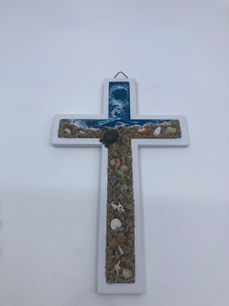 BEACH W SEA TURTLE CROSS WALL HANGING.