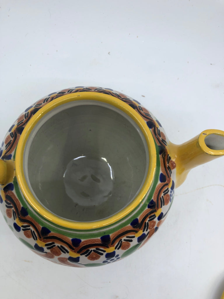 YELLOW/GREEN TEAPOT PUEBLA MEZICO.