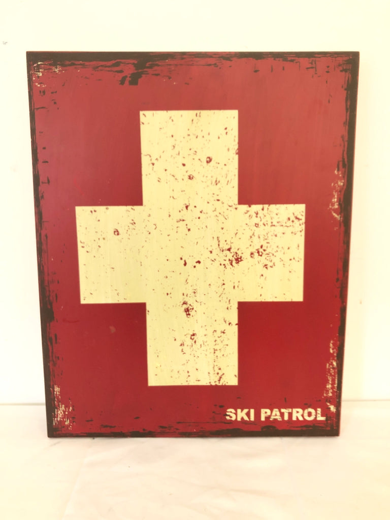 RED SKI PATROL CROSS WALL HANGING.