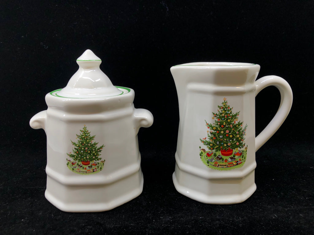 2-PFALTZGRAFF SUGAR AND CREAMER W CHRISTMAS TREE.