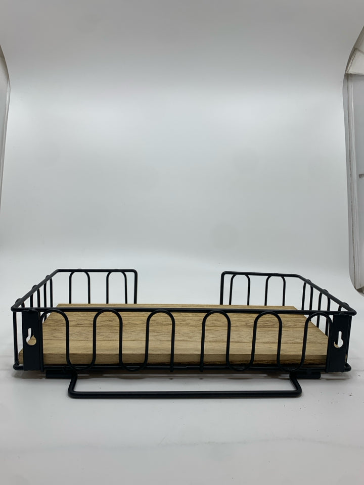 SM METAL & WOOD HANGING WALL SHELF W/BAG OF HARDWARE.