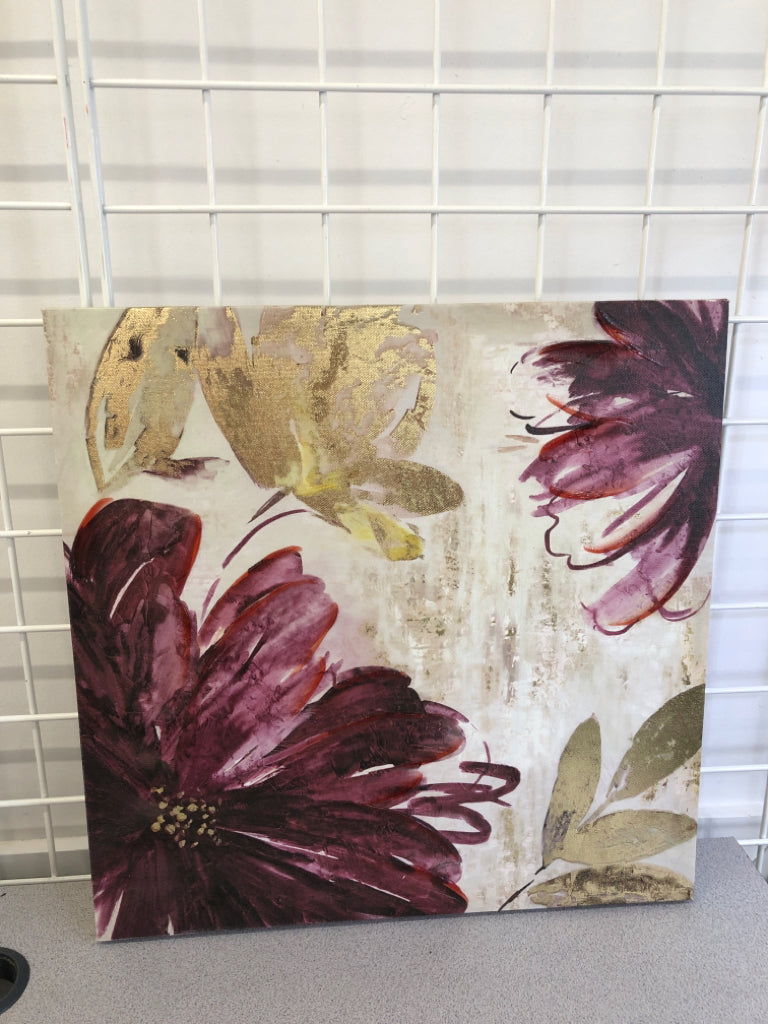 PURPLE/GOLD FLOWER CANVAS WALL ART.
