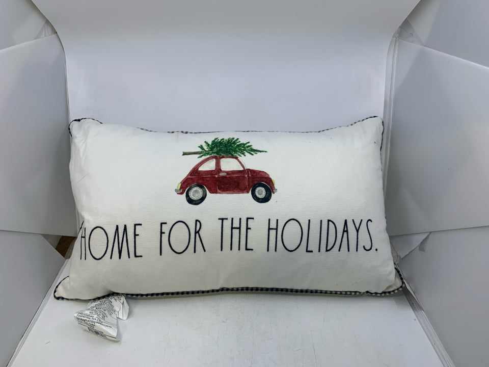 NEW HOME FOR THE HOLIDAYS RAE DUNN PILLOW W/ RED BEETLE.