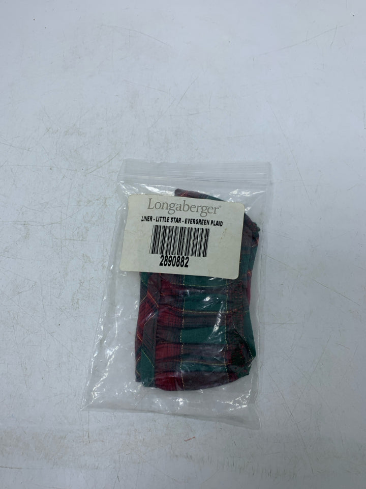 LONGABERGER LITTLE STAR EVERGREEN PLAID LINER IN BAG.