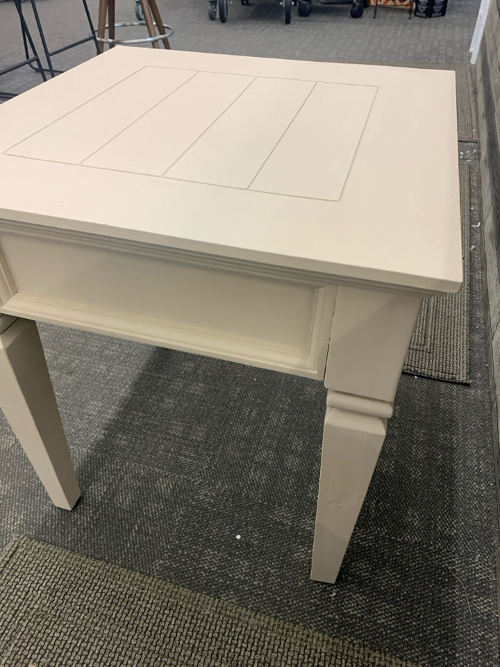 BEIGE PAINTED END TABLE.