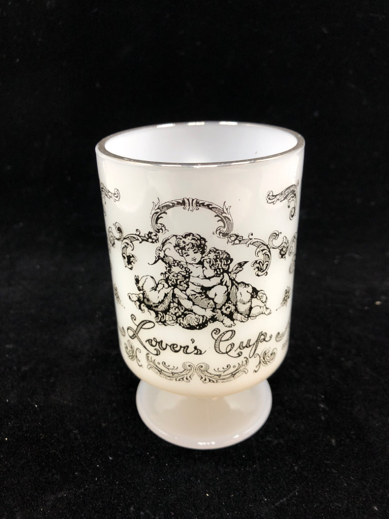 VTG MILK GLASS CHERUB LOVERS CUP.