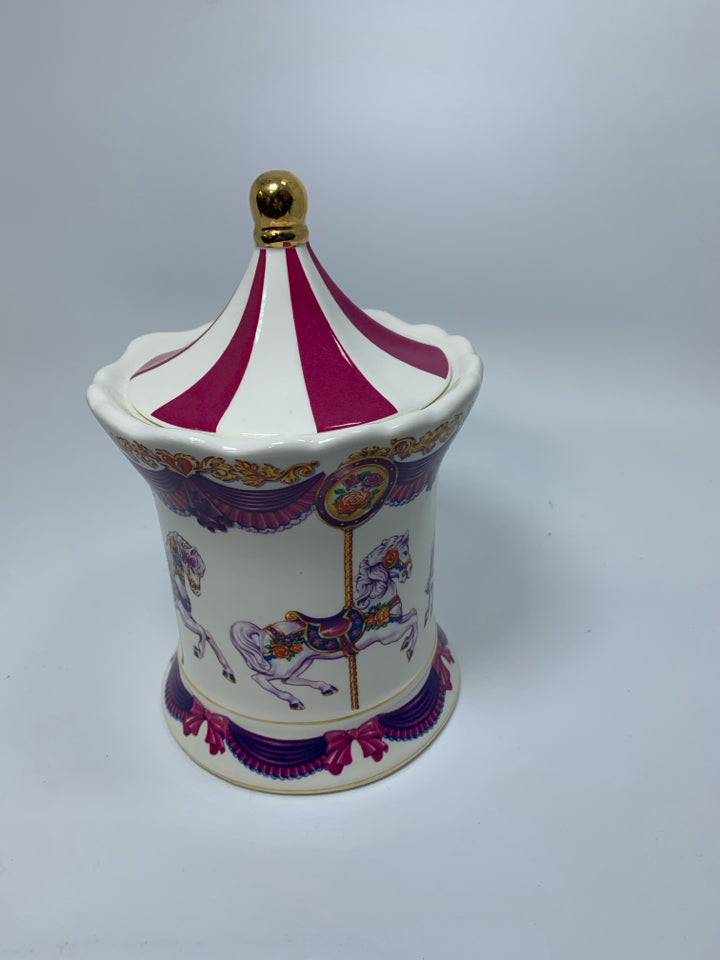 TELEFLORA CERAMIC HORSE CAROUSEL MUSIC BOX/CANISTER.