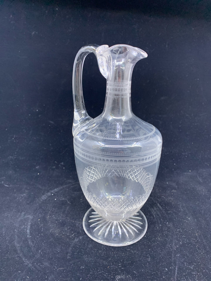 VTG ETCHED GLASS FOOTED JAR- NO STOPPER.