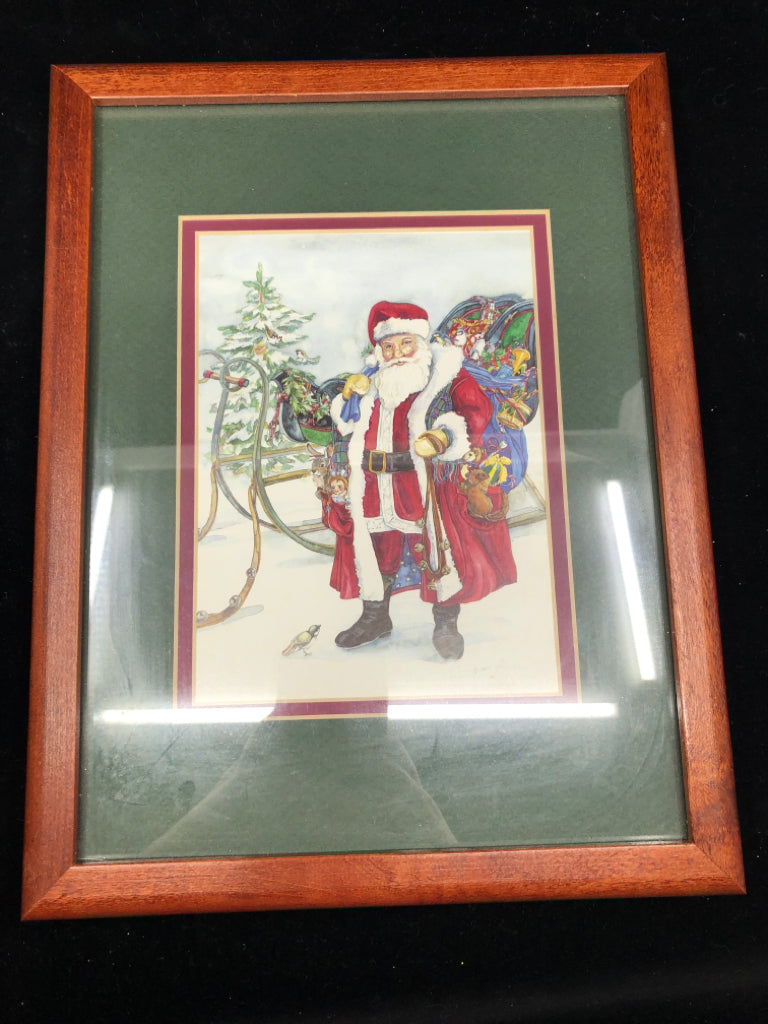 SANTA WALL HANGING IN WOOD FRAME.