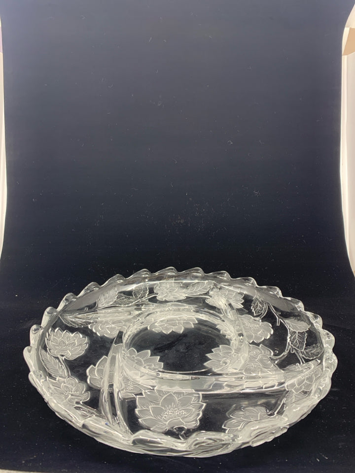 ETCHED FLORAL DIVIDED PLATTER W/ JAGGED EDGE.