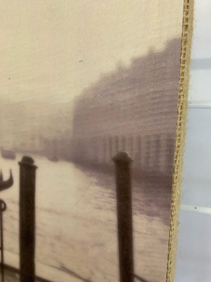 VENICE DOCK ON BURLAP CANVAS.
