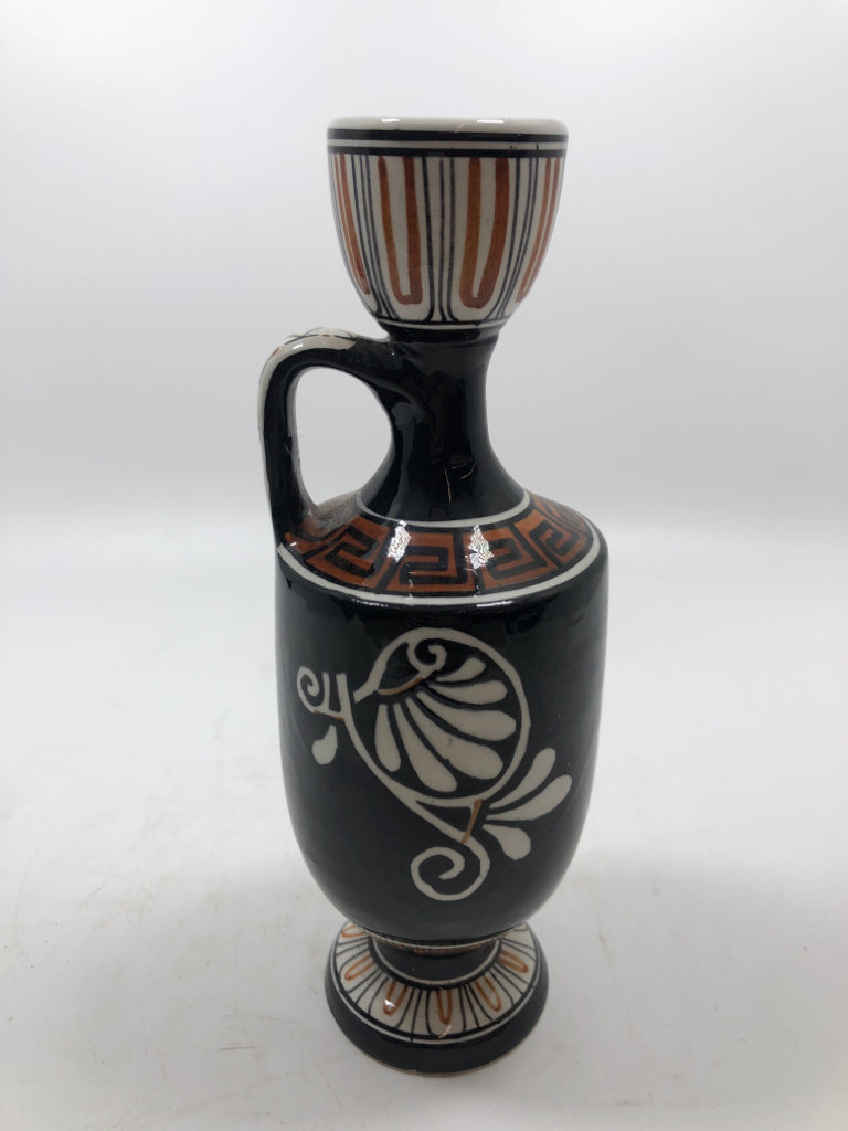 VTG GREEK OIL DECANTER BLACK,BROWN,WHITE GEOMETRIC SHAPES.