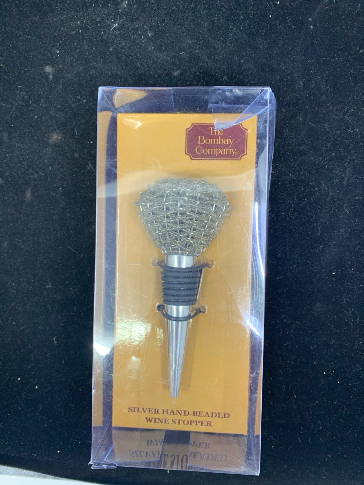 NIB SILVER BEADED WINE STOPPER.