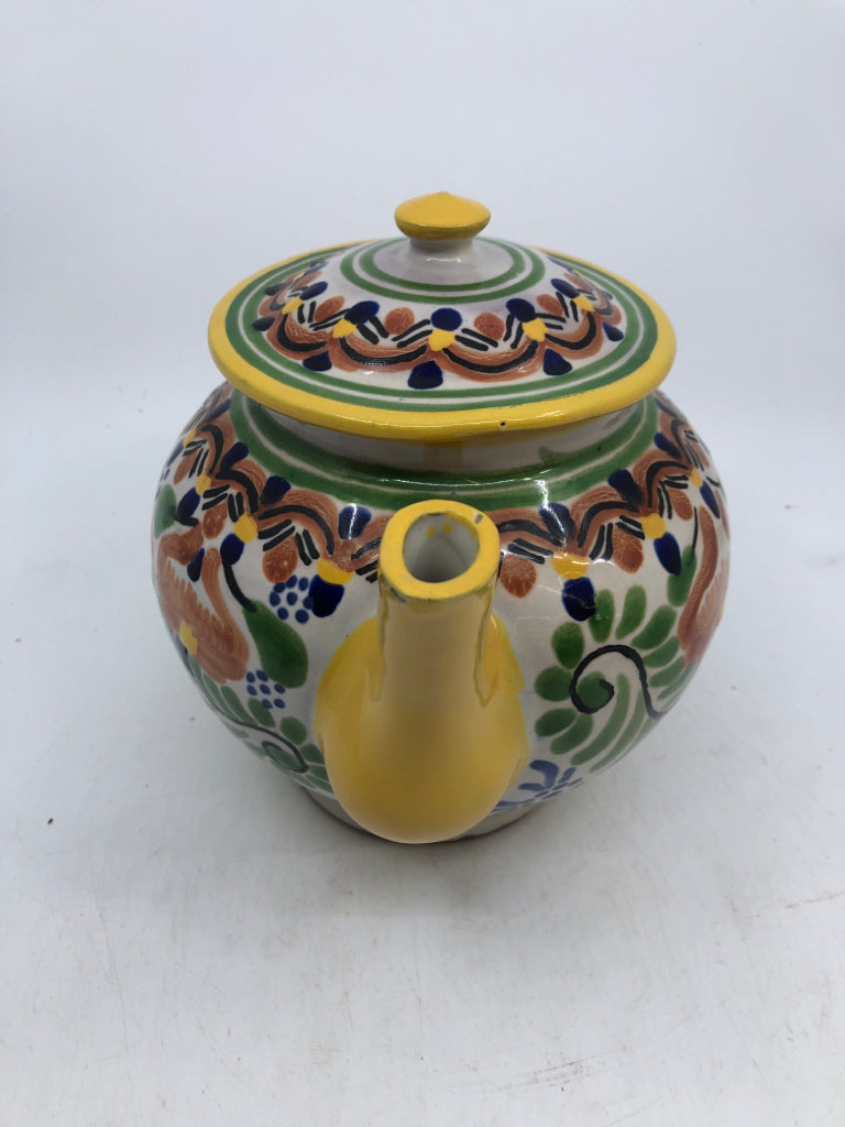 YELLOW/GREEN TEAPOT PUEBLA MEZICO.