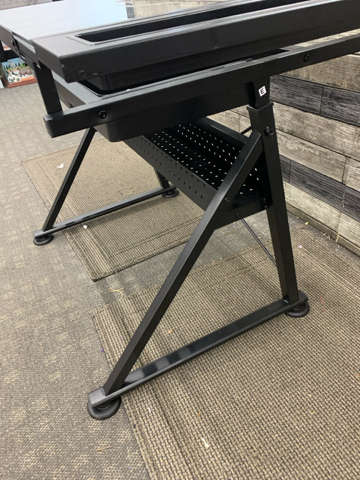 ARTISTS DESK W/ANGLED TOP & STORAGE.