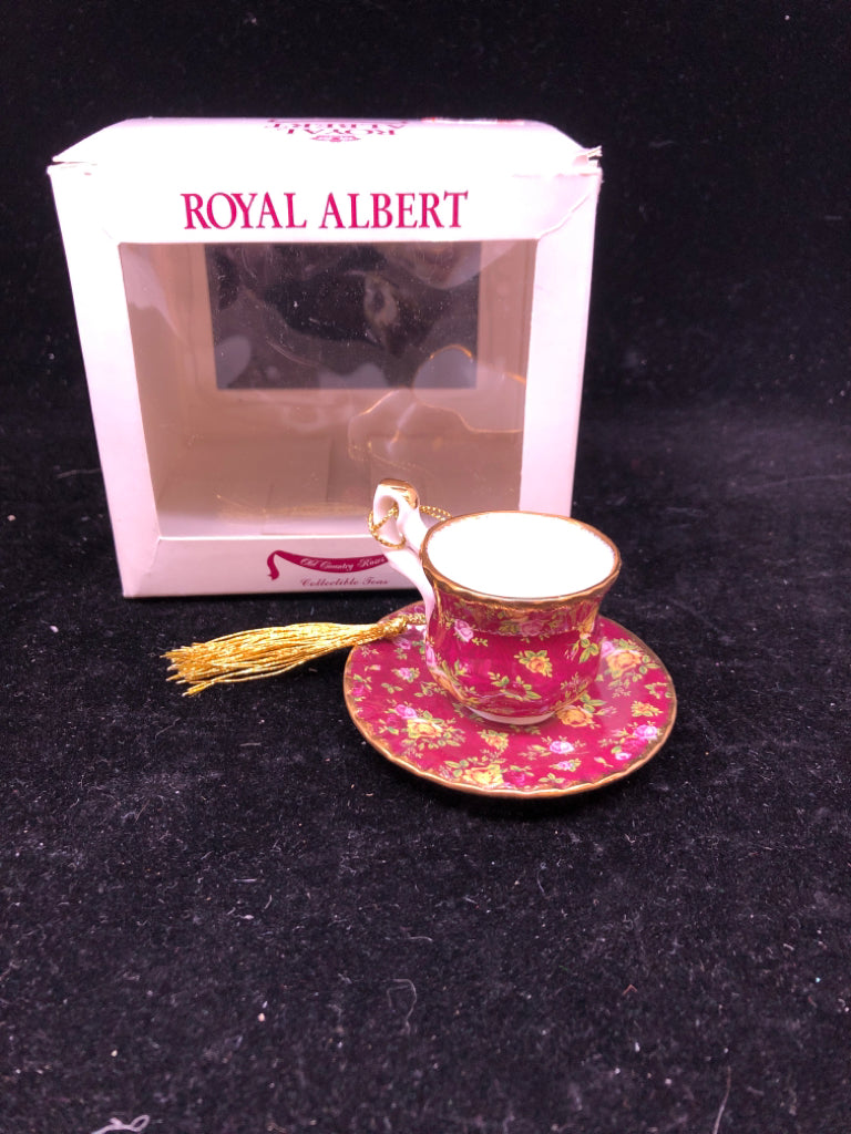 NIB DARK PINK TEACUP ORNAMENT-ROYAL ALBERT.