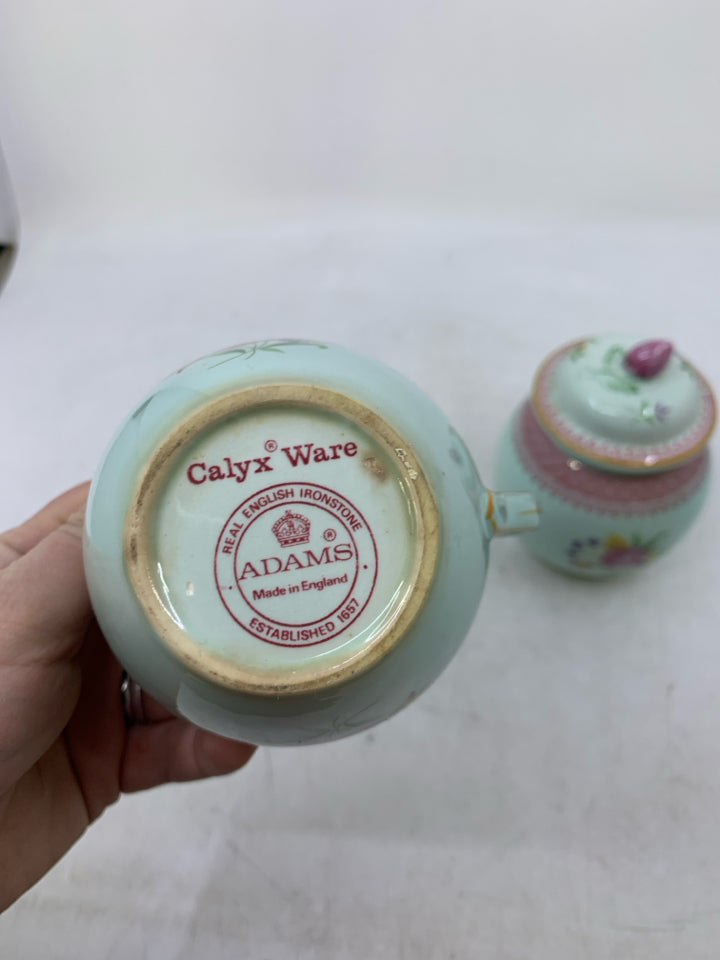 VTG LIGHT BLUE W/ PINK DETAILS + FLOWERS CALYX WARE.