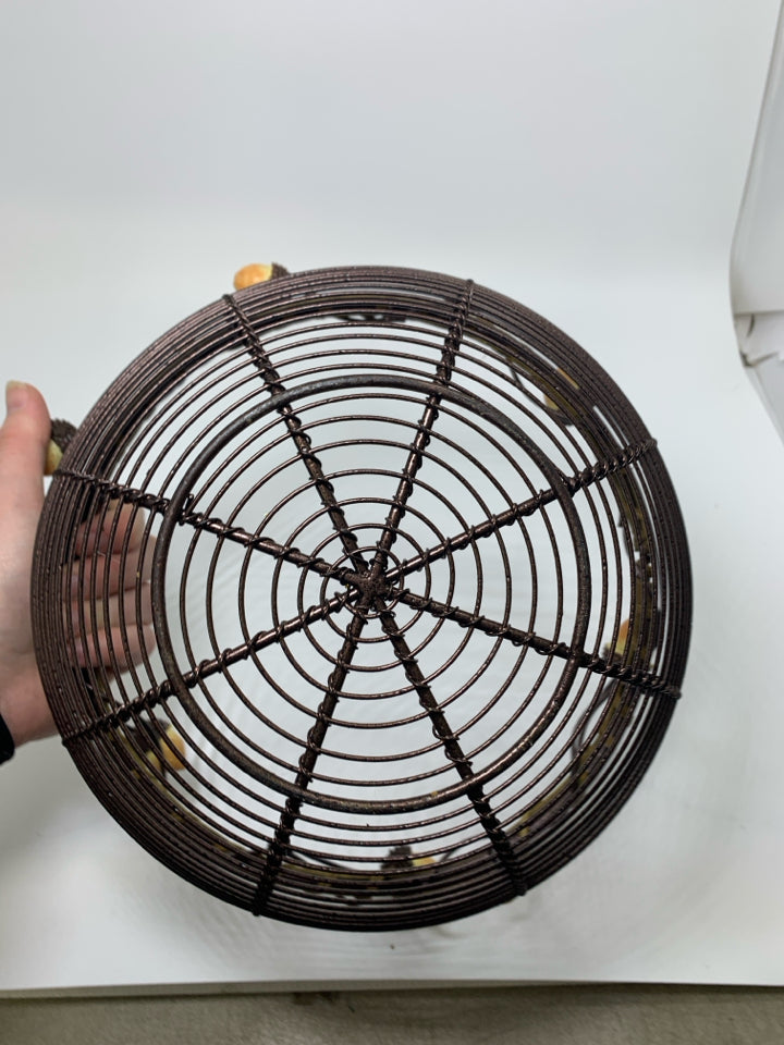 BROWN METAL BASKET W/ ACORN RIM.