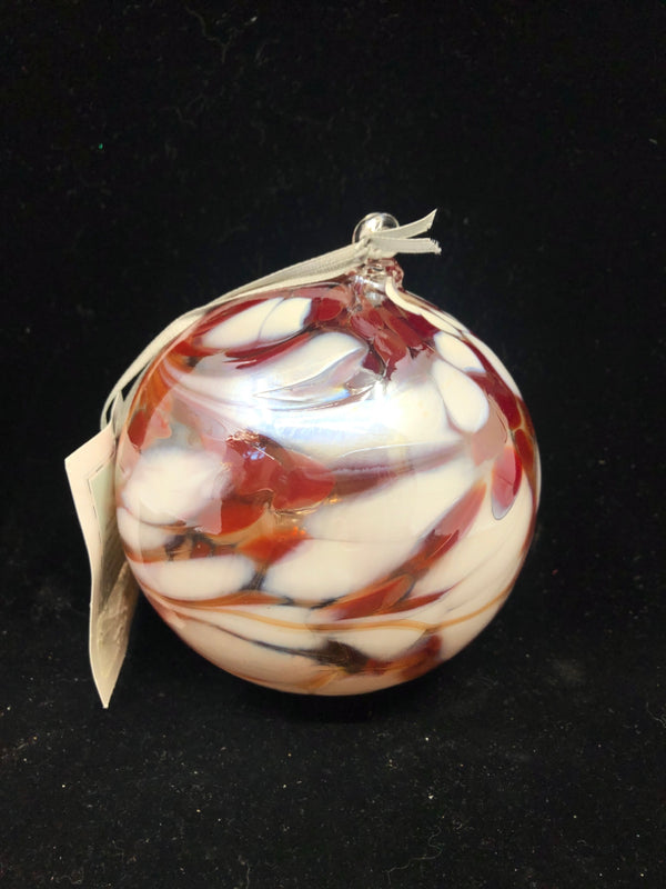 BLOWN GLASS RED WHITE BALL.