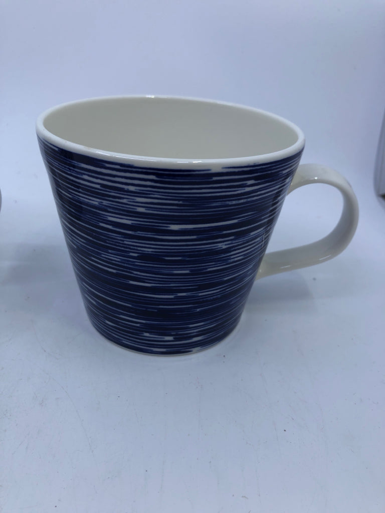 6 BLUE WHITE DOTS/SPATS/DEEP LINES MUGS ROYAL DOULTON PACIFIC.